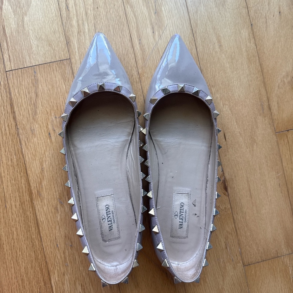 Valentino Women's Taupe Patent Studded Flats